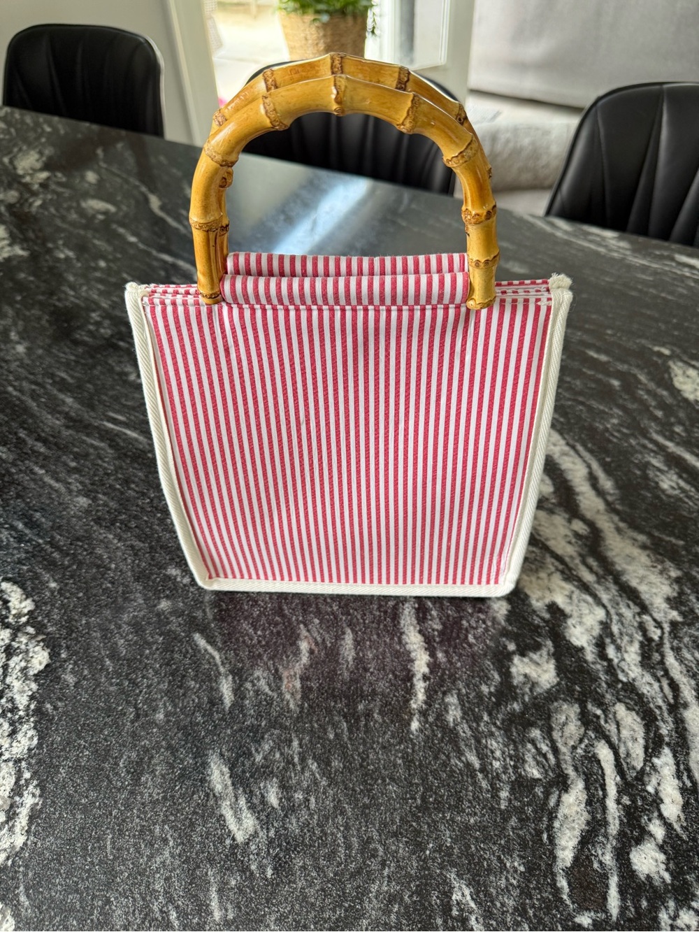 TOMMY BAHAMA Red Striped Tote with Bamboo Handles, NWTs - Picture 4 of 9